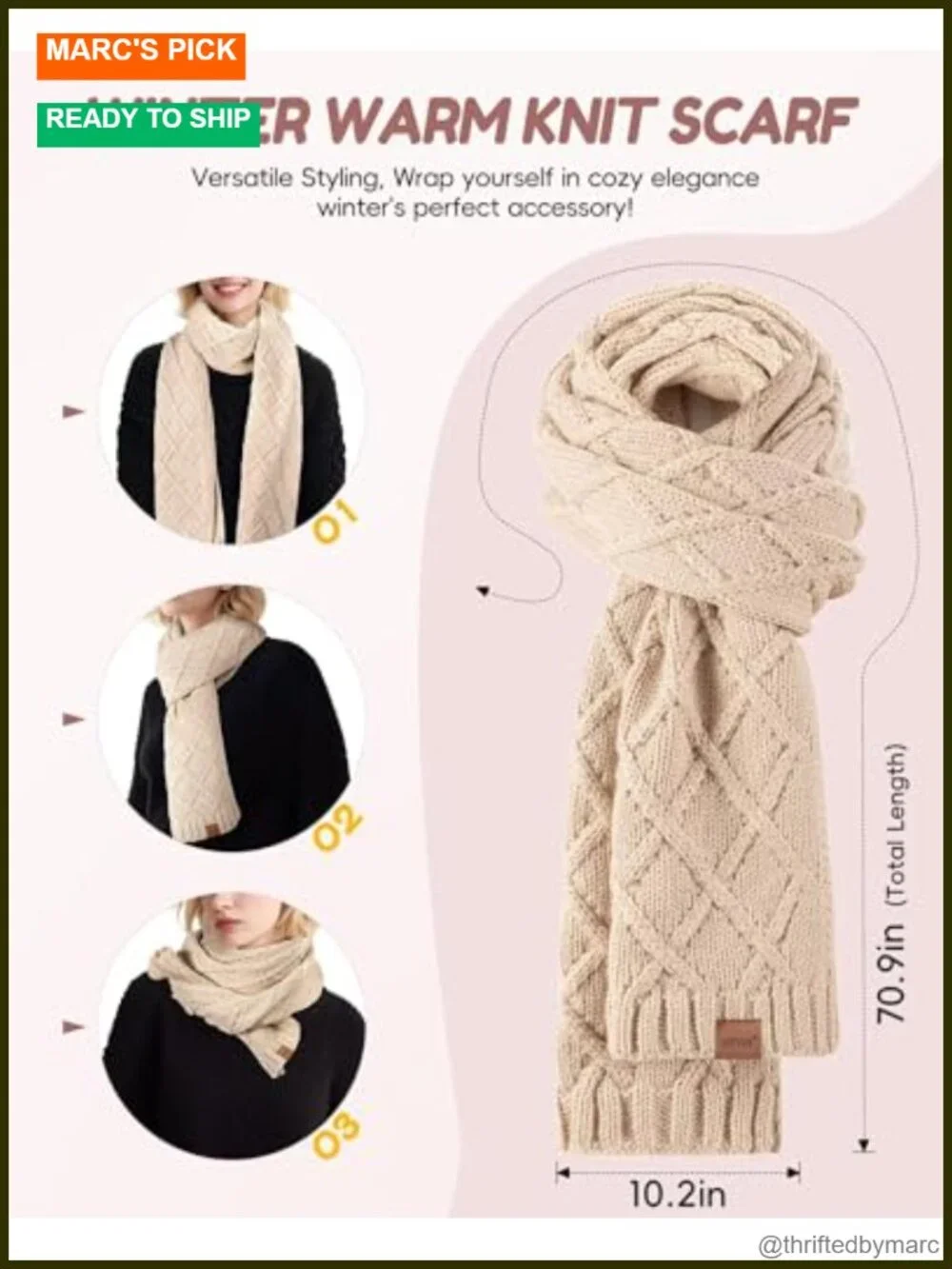 Women's Winter Hat Scarf Gloves Headband 4-Piece Set, Pom Pom Beanie